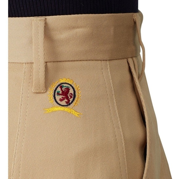 TOMMY HILFIGER Khaki Embroidered Crest Cotton Twill Pleated Chino Midi Skirt L - Picture 2 of 14